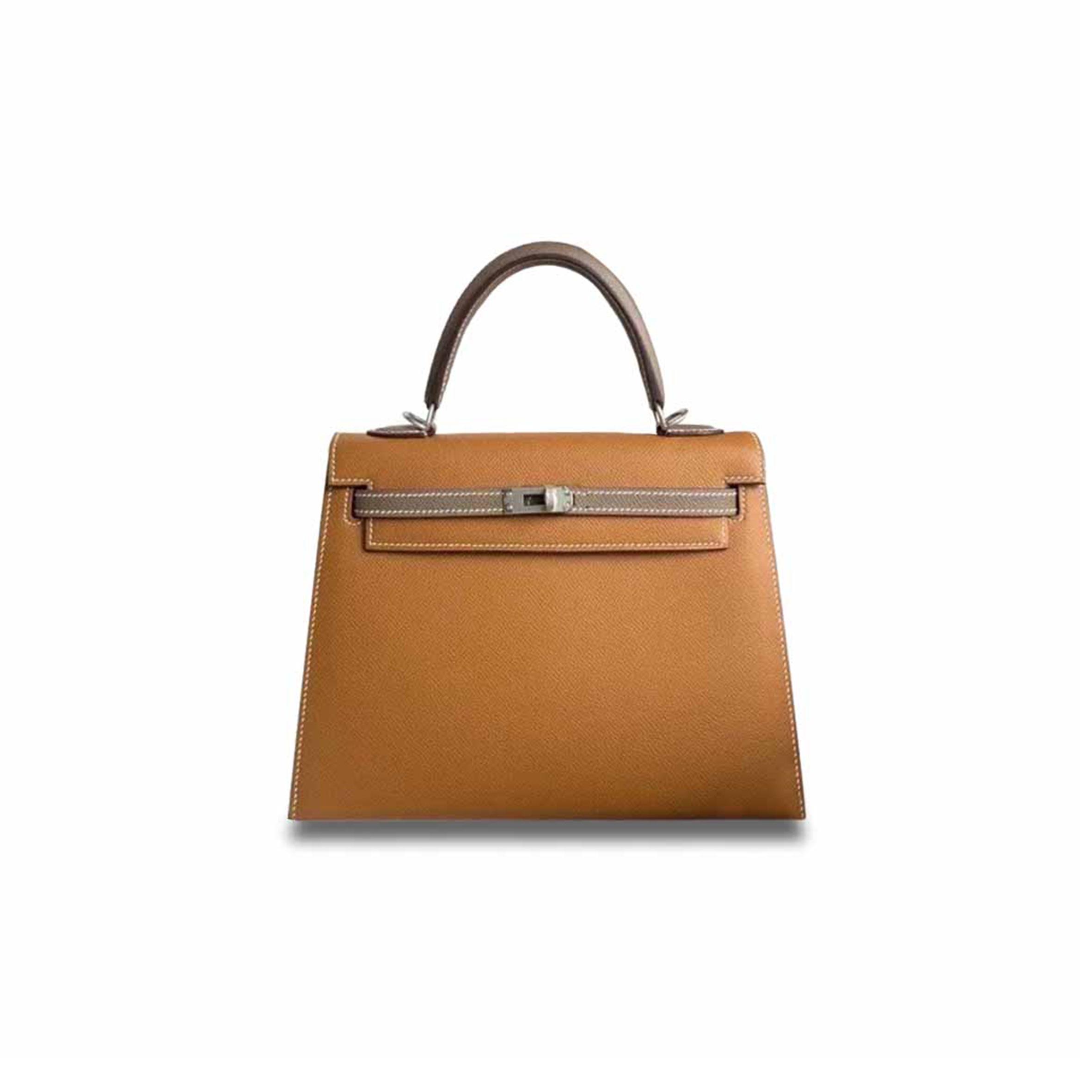 HERMÈS MASTER KELLY 25 EPSOM GOLDEN BROWN WITH ELEPHANT GRAY SILVER BUCKLE (25*17*7cm)